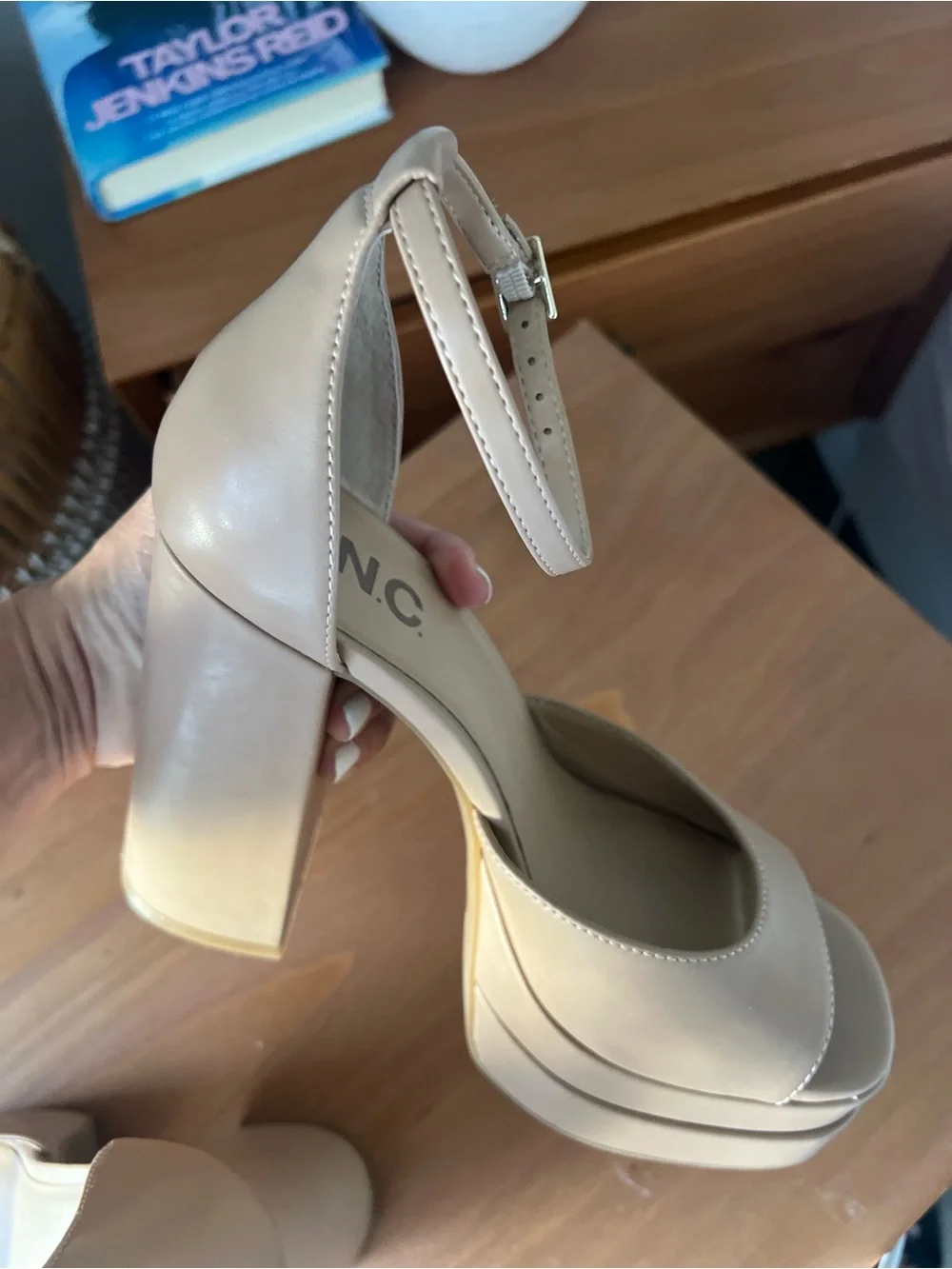 INC International Concepts Beige Platform Block Heel Sandals size 6